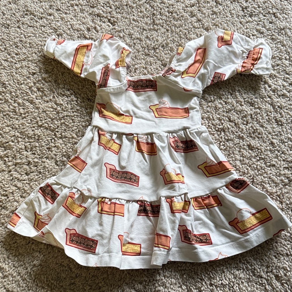 Adorable White Dress with Brown and Orange Print